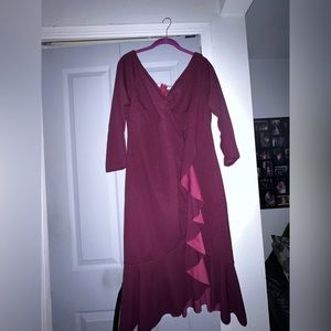 SHEIN Maroon and Pink Ruffle Wedding Dress